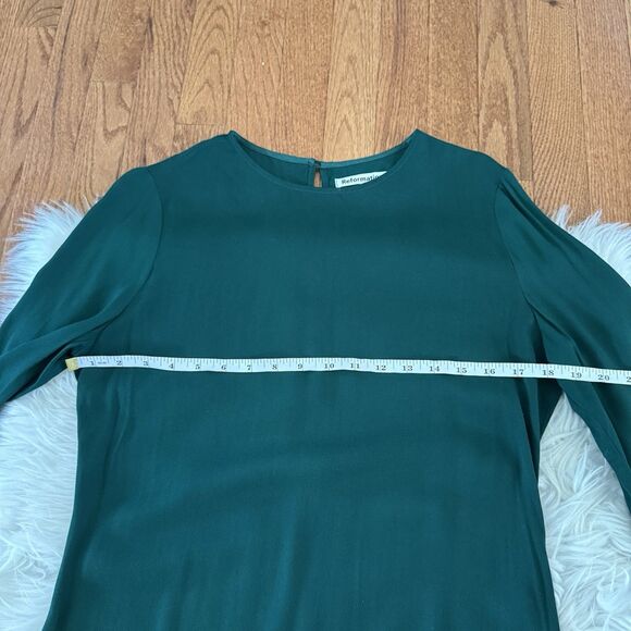 Reformation Midi Dress Womens Size 8 Emerald Green Long Sleeve Side Slit Holiday - Picture 7 of 9